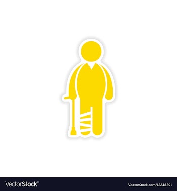 Paper sticker man with broken leg on white vector image