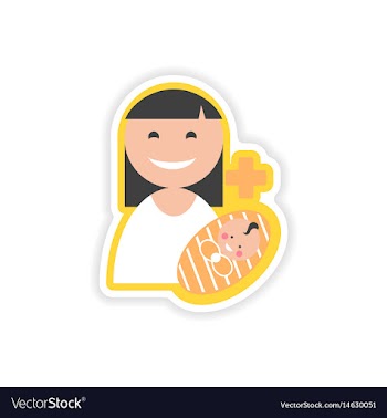 Paper sticker mother and daughter on white vector image