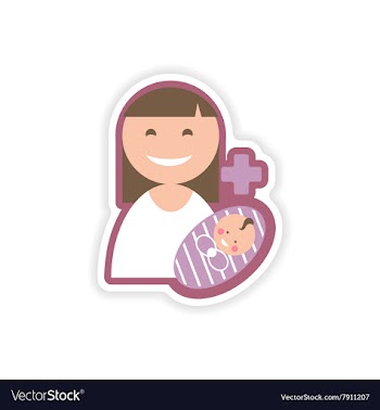 Paper sticker mother and daughter on white vector image
