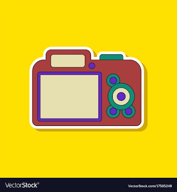 Paper sticker on background of camera vector image