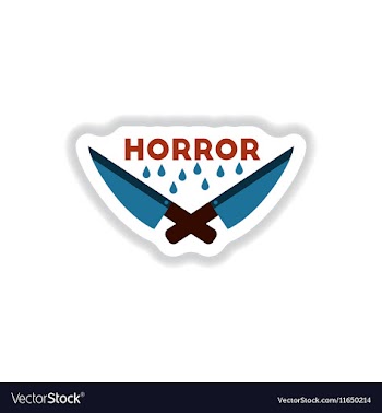 Paper sticker on background of knives horror vector image
