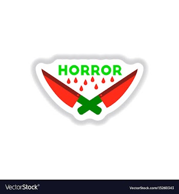 Paper sticker on background of knives horror vector image