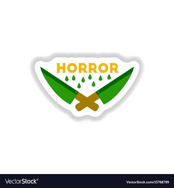 Paper sticker on background of knives horror vector image