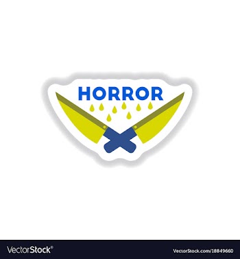Paper sticker on background of knives horror vector image