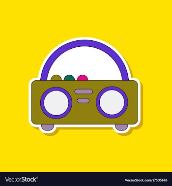 Paper sticker on background of tape recorder vector image