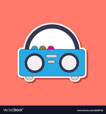 Paper sticker on background of tape recorder vector image