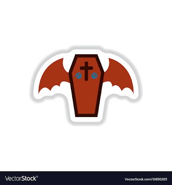 Paper sticker on background of wings coffin vector image