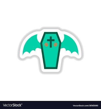 Paper sticker on background of wings coffin vector image