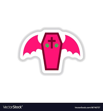 Paper sticker on background of wings coffin vector image