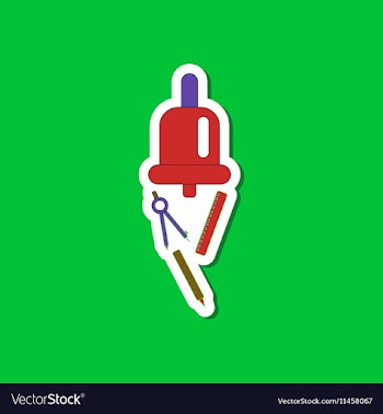Paper sticker on stylish background bell pencil vector image