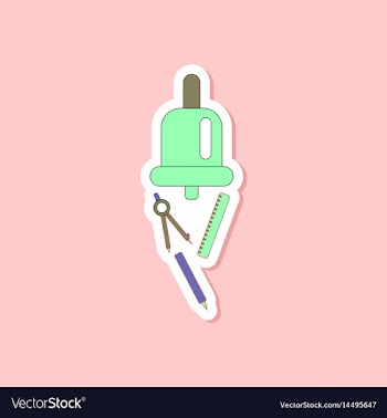 Paper sticker on stylish background bell pencil vector image
