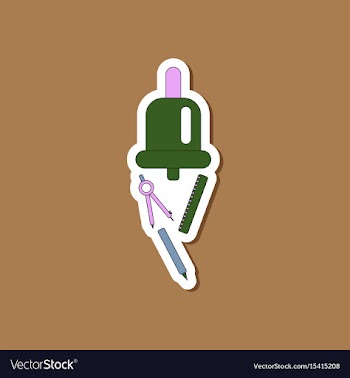 Paper sticker on stylish background bell pencil vector image