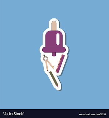 Paper sticker on stylish background bell pencil vector image