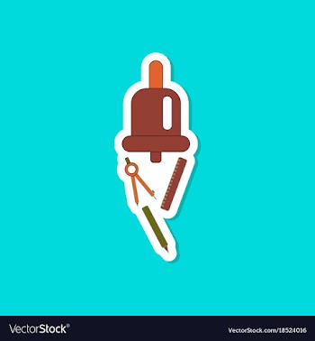 Paper sticker on stylish background bell pencil vector image