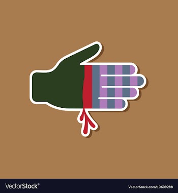 Paper sticker on stylish background bloody hand vector image