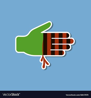 Paper sticker on stylish background bloody hand vector image