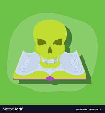 Paper sticker on stylish background book skull vector image