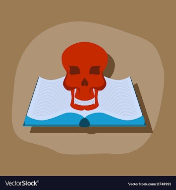 Paper sticker on stylish background book skull vector image
