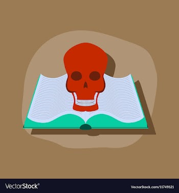 Paper sticker on stylish background book skull vector image