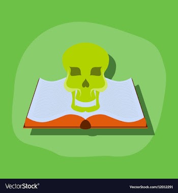 Paper sticker on stylish background book skull vector image