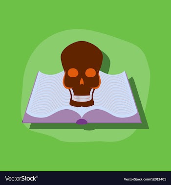 Paper sticker on stylish background book skull vector image