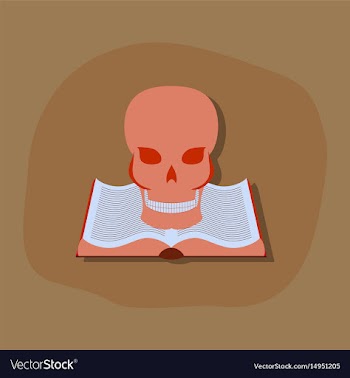 Paper sticker on stylish background book skull vector image