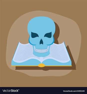 Paper sticker on stylish background book skull vector image