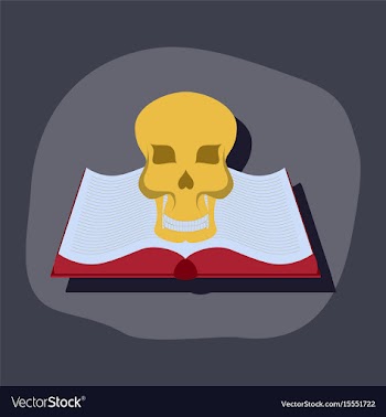 Paper sticker on stylish background book skull vector image