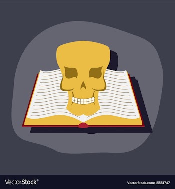 Paper sticker on stylish background book skull vector image
