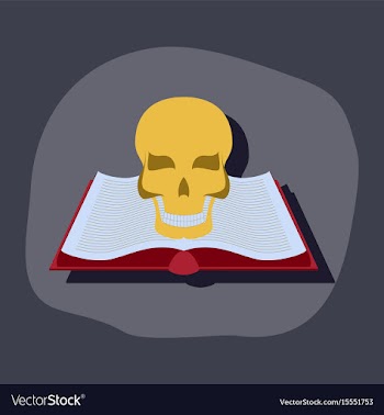 Paper sticker on stylish background book skull vector image