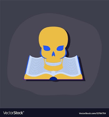 Paper sticker on stylish background book skull vector image