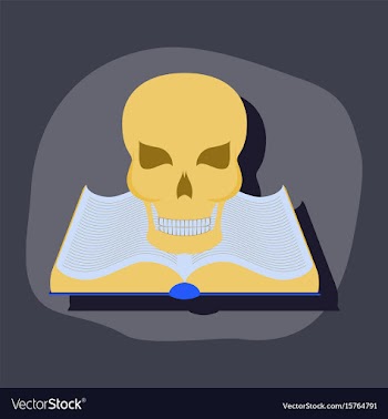 Paper sticker on stylish background book skull vector image
