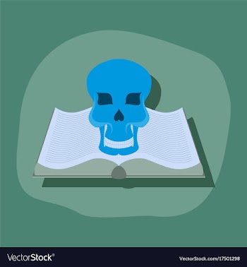 Paper sticker on stylish background book skull vector image