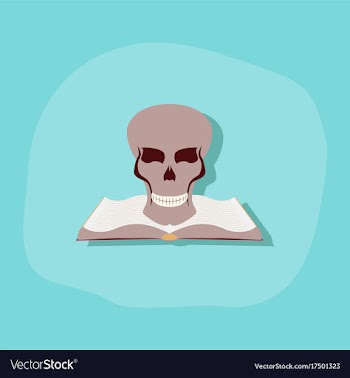Paper sticker on stylish background book skull vector image