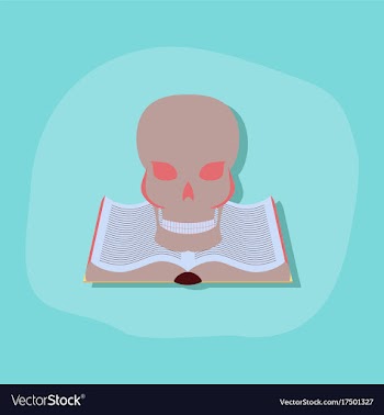 Paper sticker on stylish background book skull vector image