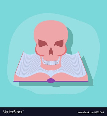 Paper sticker on stylish background book skull vector image