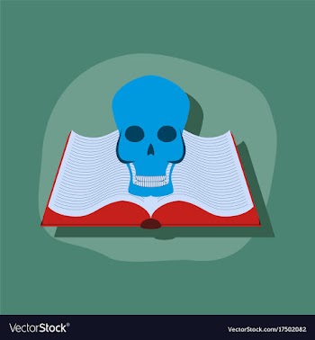 Paper sticker on stylish background book skull vector image