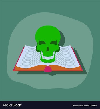 Paper sticker on stylish background book skull vector image