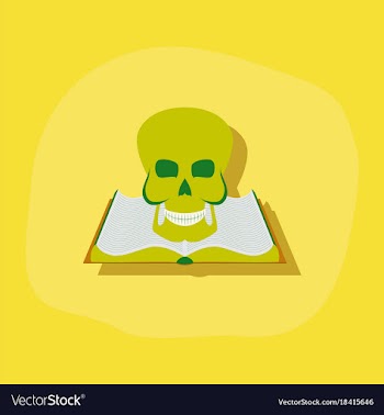 Paper sticker on stylish background book skull vector image