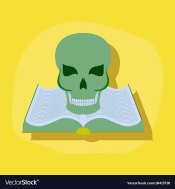 Paper sticker on stylish background book skull vector image