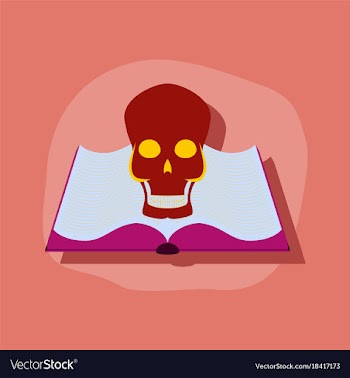 Paper sticker on stylish background book skull vector image