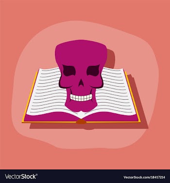 Paper sticker on stylish background book skull vector image