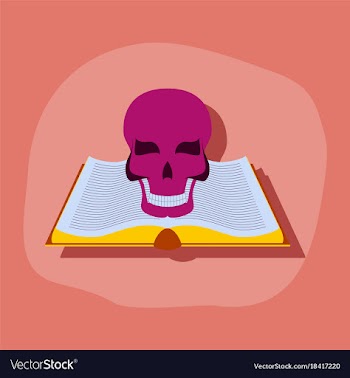 Paper sticker on stylish background book skull vector image