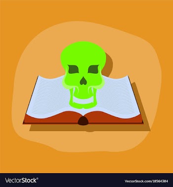 Paper sticker on stylish background book skull vector image