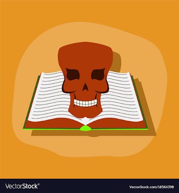 Paper sticker on stylish background book skull vector image