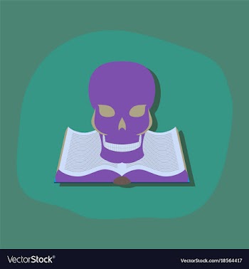 Paper sticker on stylish background book skull vector image