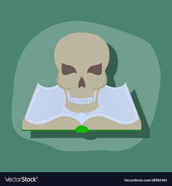 Paper sticker on stylish background book skull vector image