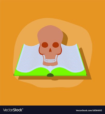 Paper sticker on stylish background book skull vector image