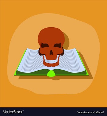 Paper sticker on stylish background book skull vector image
