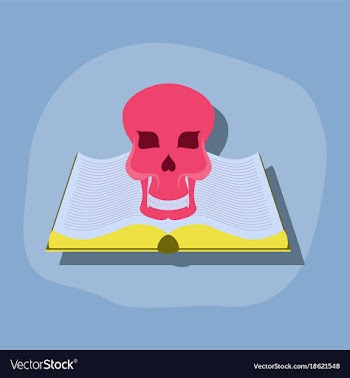 Paper sticker on stylish background book skull vector image